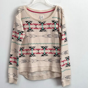 Billabong Knit Sweatshirt Sweater M Aztec Terry Long Sleeve Pullover Casual Boho